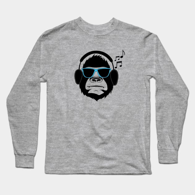 Jamming Gorilla- Blue Long Sleeve T-Shirt by ACGraphics